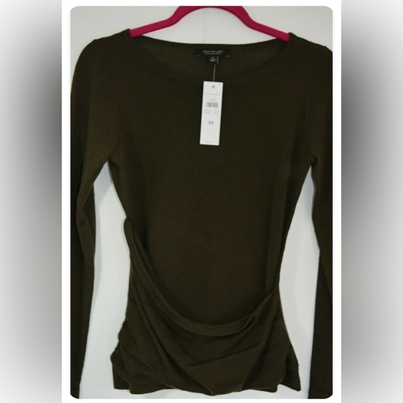 NEW Ann Taylor Brown 100%  Fine Merino Wool tight Knit Sweater w/accent … - Picture 1 of 4